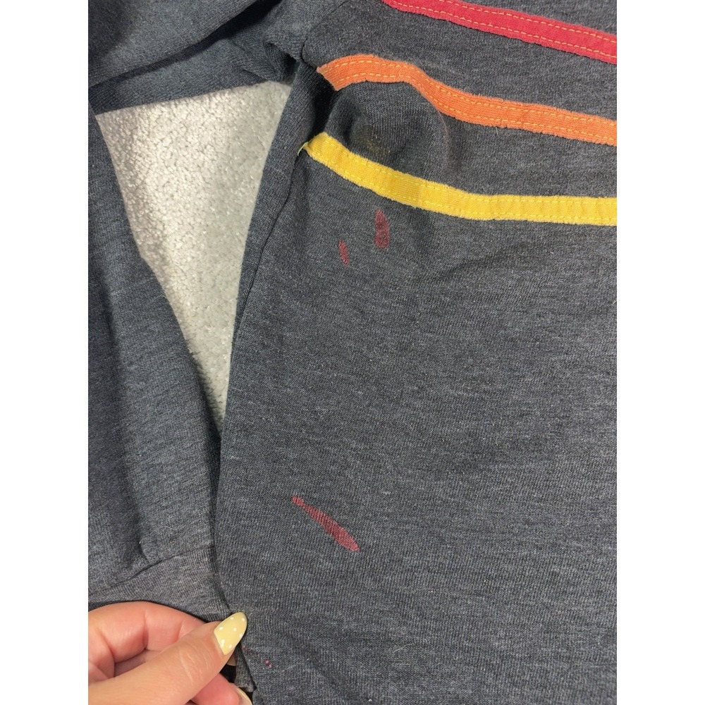 Aviator Nation 5 Stripe Crew Sweatshirt Gray Rainbow Made USA Size M - Picture 2 of 7